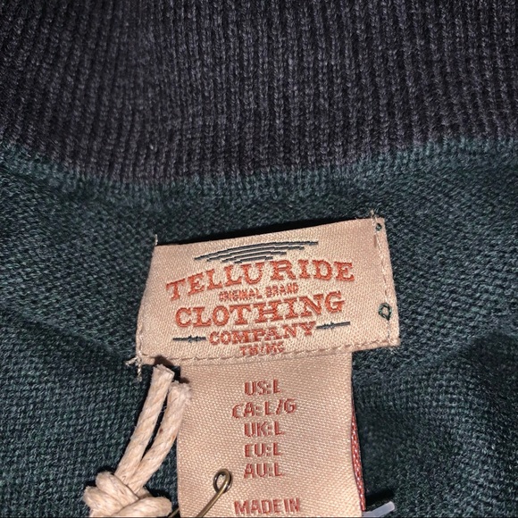 Mens Quarter Zip cotton sweater dark green new with tags Telluride Clothing Co - Picture 5 of 10